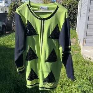 Vintage Iconic 80s 90s Women’s Green and Black Sweater with Sequin Details